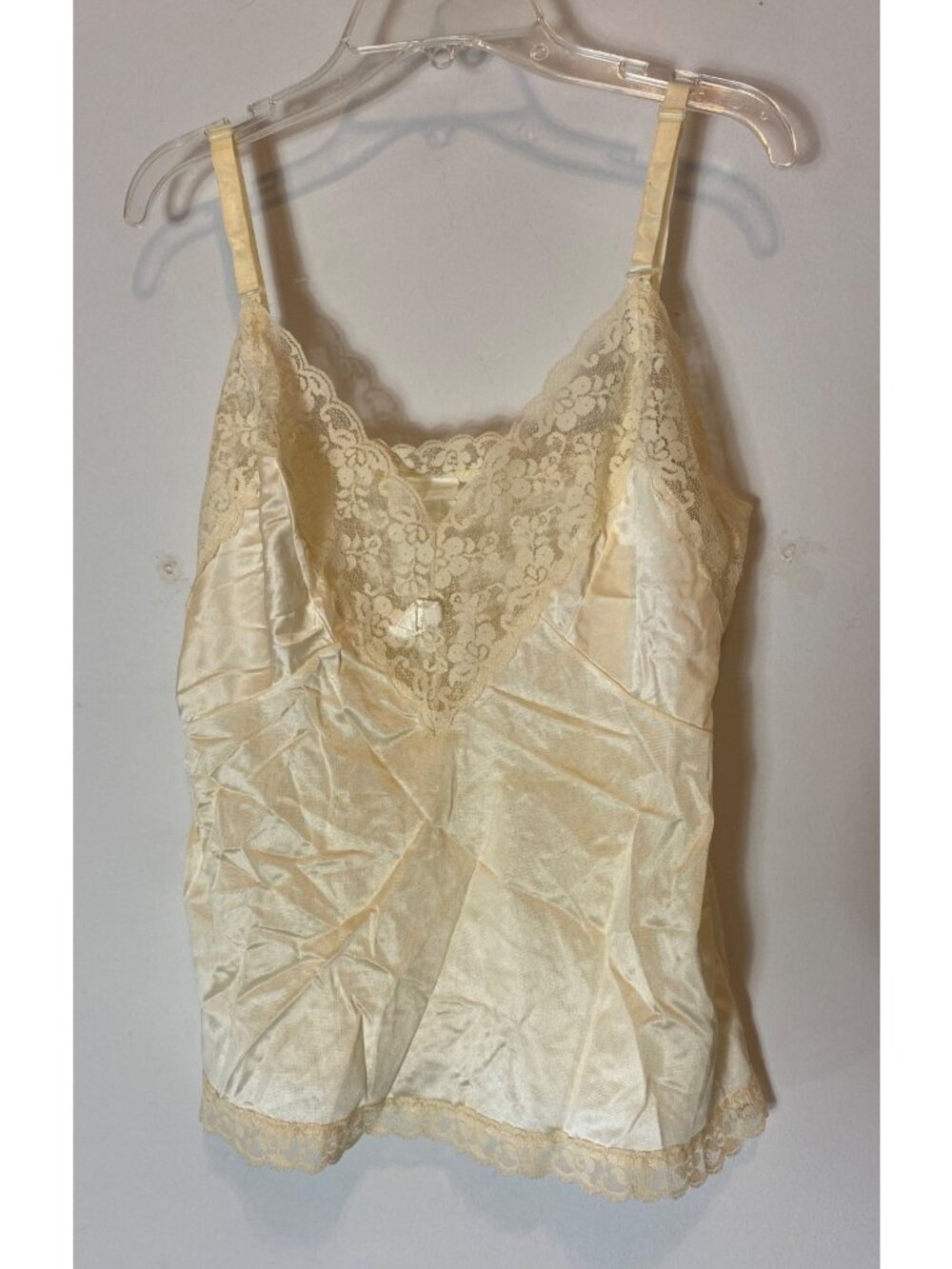 Vintage Ivory Lace Trim Satin Camisole Top Nylon Tricot Small USA